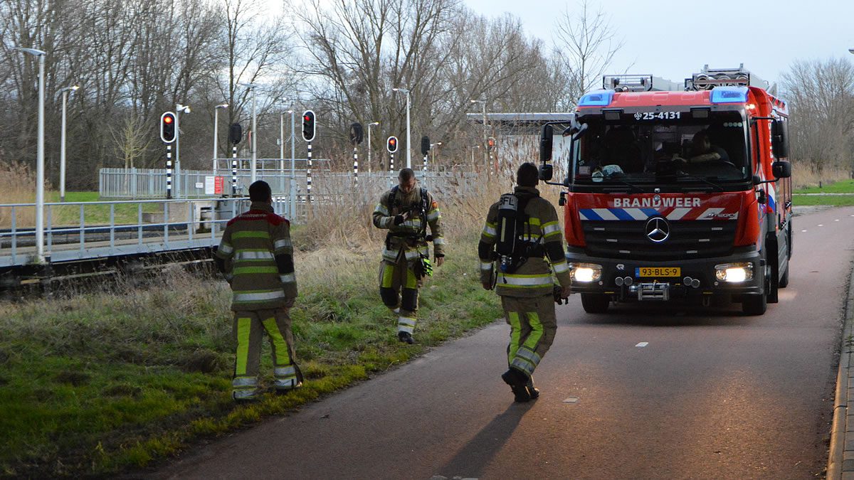 Rietkraag in brand aan Clauspad in Almere